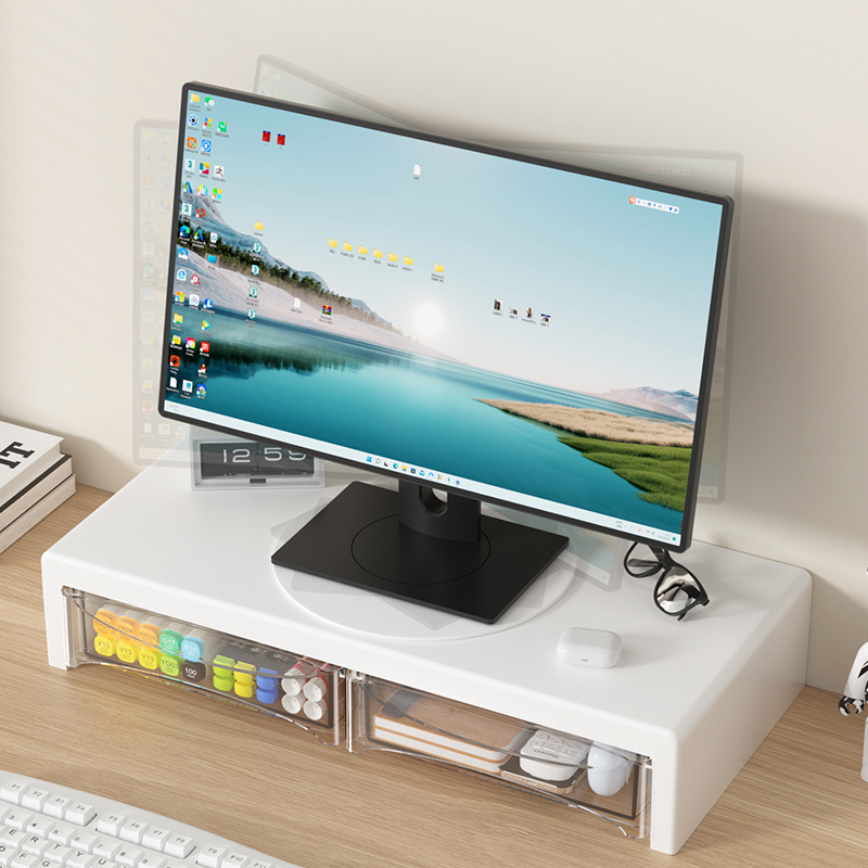 Desk Setup Riser - 2단 모니터 스탠드, 서랍이 있는 플라스틱
