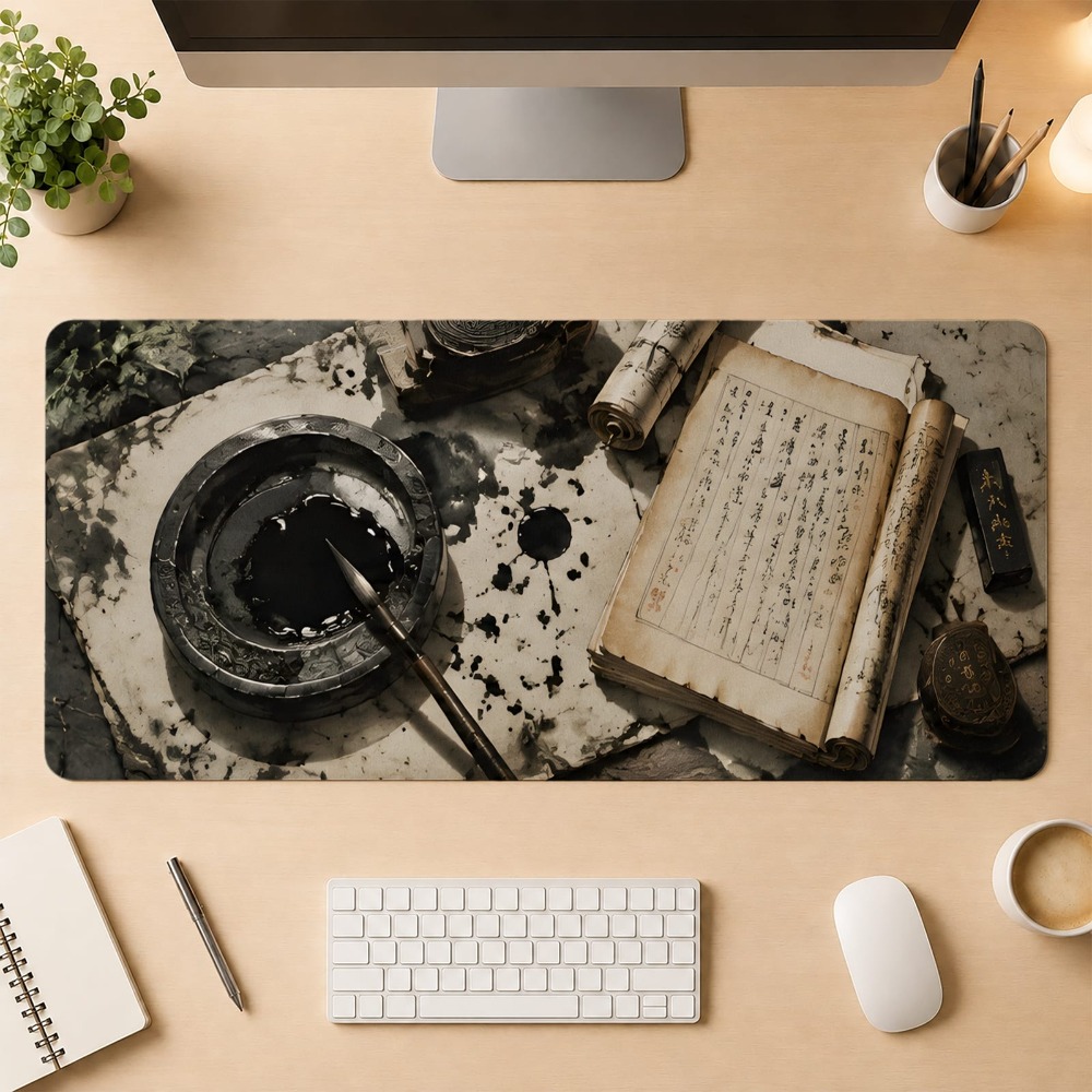 Desk Setup Simple - 레트로 중국 서예, 미끄럼 방지 베이스,