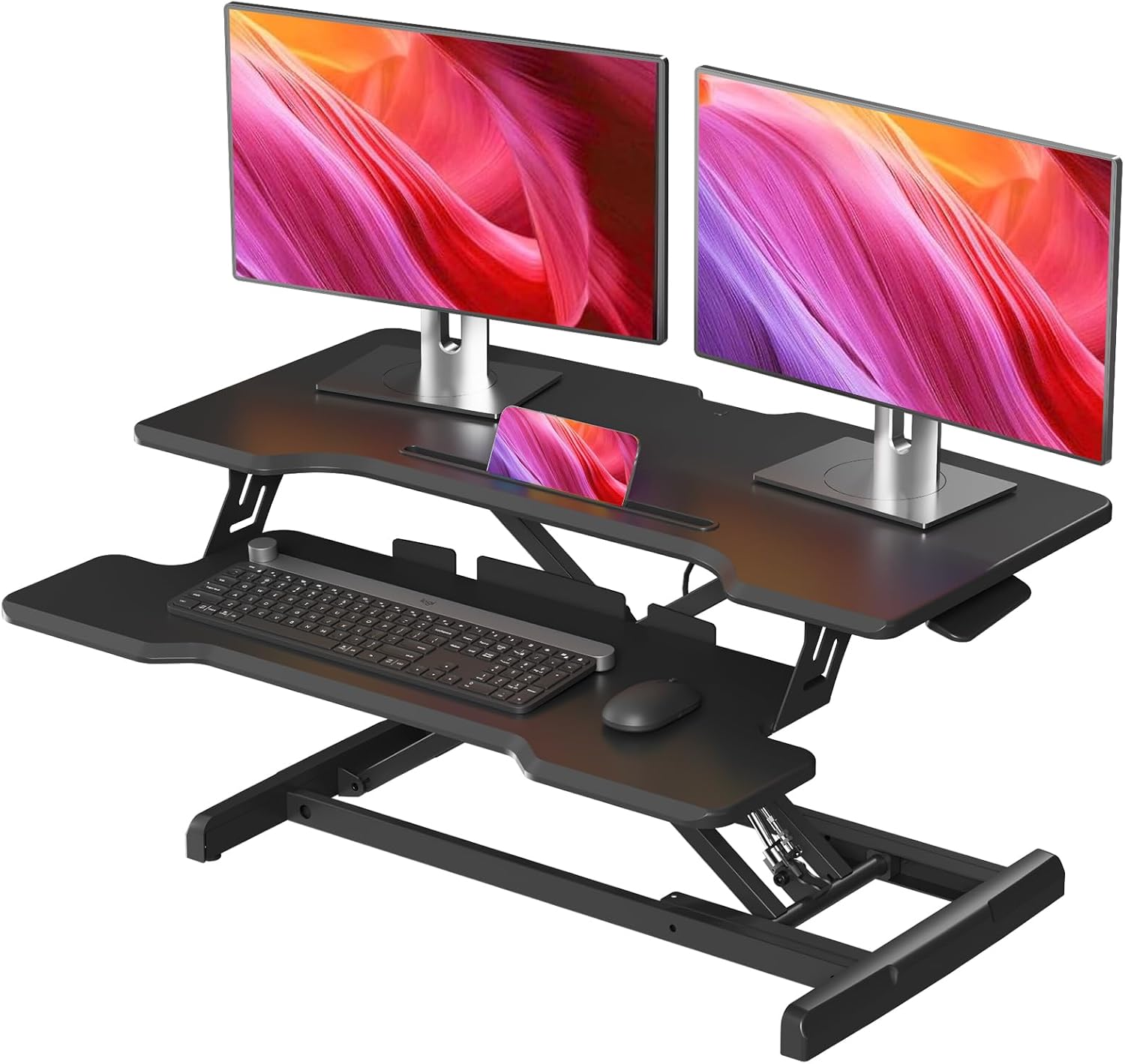 Desk Setup With Keyboard Tray - 스탠딩 데스크 컨버터, 높이 조절 가능한