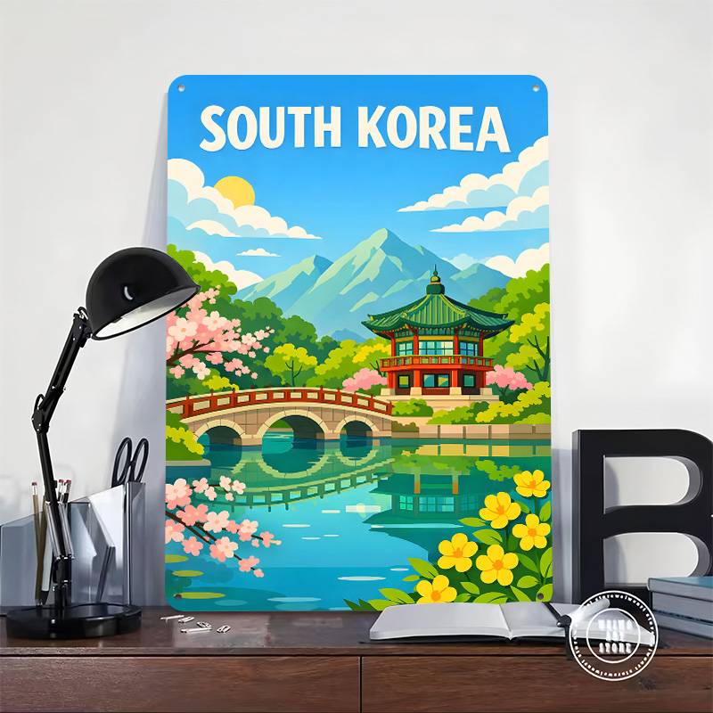 한국 여행 포스터 맞춤형 빈티지 금속 간판 벽 장식 레 - Desk Setup Vintage 리뷰 및 가격