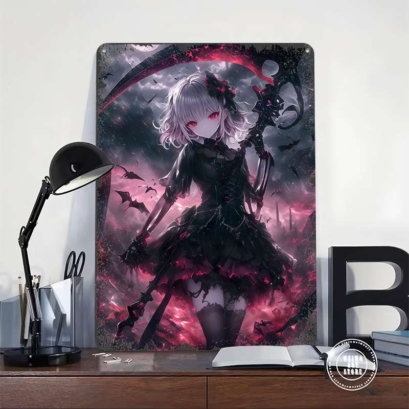 데몬 그림 리퍼 걸 포스터 맞춤형 벽 장식 빈티지 금속 - Desk Setup Vintage 리뷰 및 가격