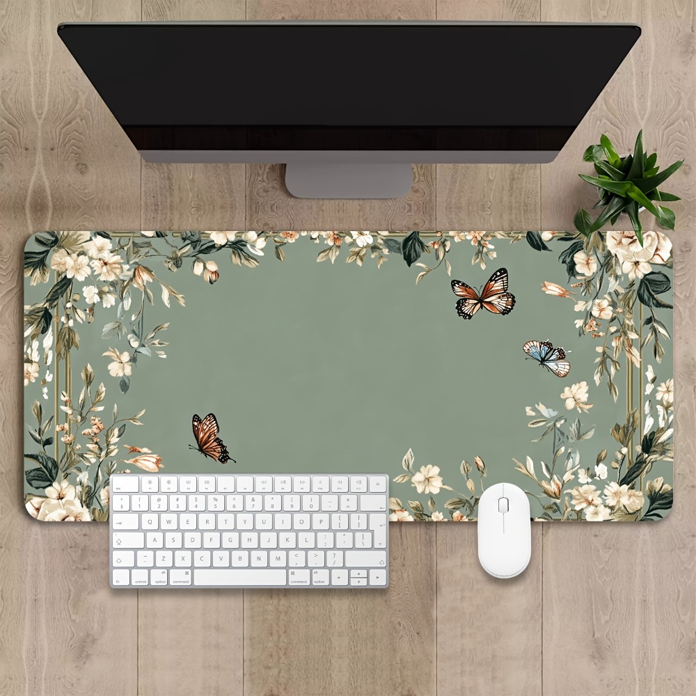 나비 무늬와 녹색 꽃무늬가 있는 식물 테이블 매트, 게 - Desk Setup Simple 리뷰 및 가격